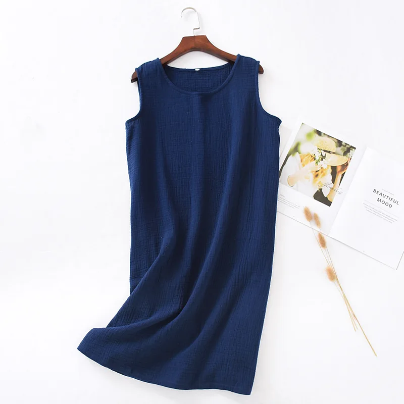 Top Trends: New Summer Ladies Cotton Crepe Cloth Nightdress Sleeveless Dress Solid Color Plus Size Loose Vest Skirt Furniture Skirt Women Shoppable Styles - Image 4