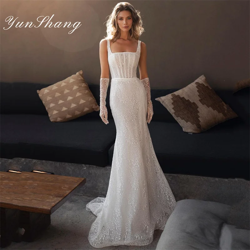 Top Trends: Yunshang Luxury Mermaid Wedding Dress Women Open Back Square Collar Spaghetti Straps Bridal Gowns Sweep Train Vestidos De Novia Shoppable Styles