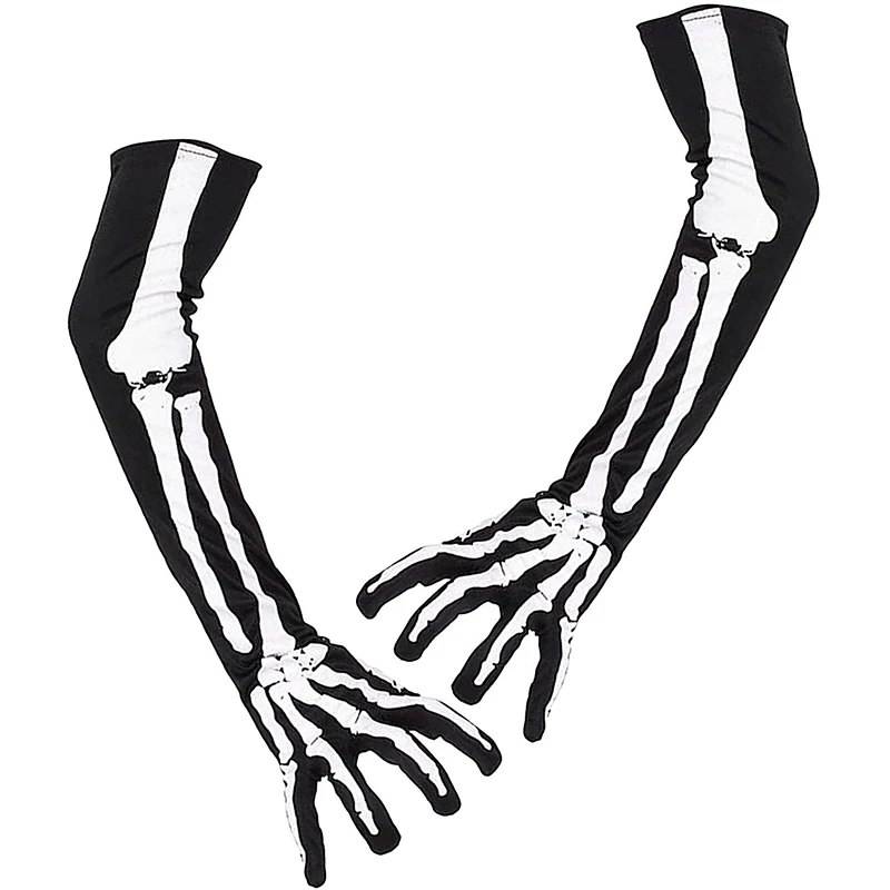 Top Trends: Unisex Winter Adult Halloween Skeleton Skull Full Finger Long Gloves Glow In The Dark Stretch Cosplay Goth Mittens Accessories Shoppable Styles