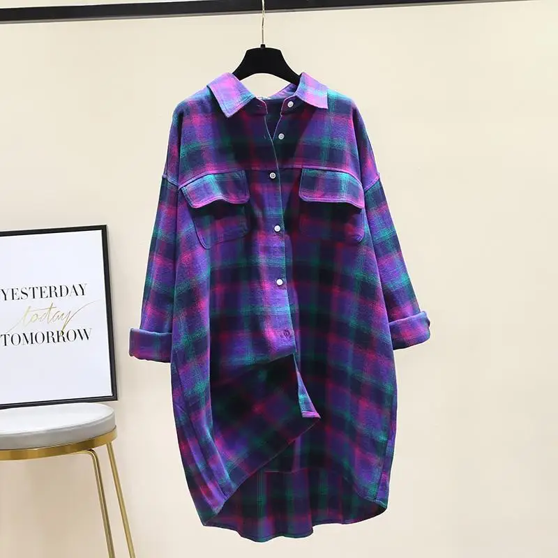 Top Trends: Fashion Women's Blouses Contrasting Colors Plaid Polo-Neck Shirt Female 2022 Autumn Korean Loose Long Sleeve Casual Pockets Tops Shoppable Styles