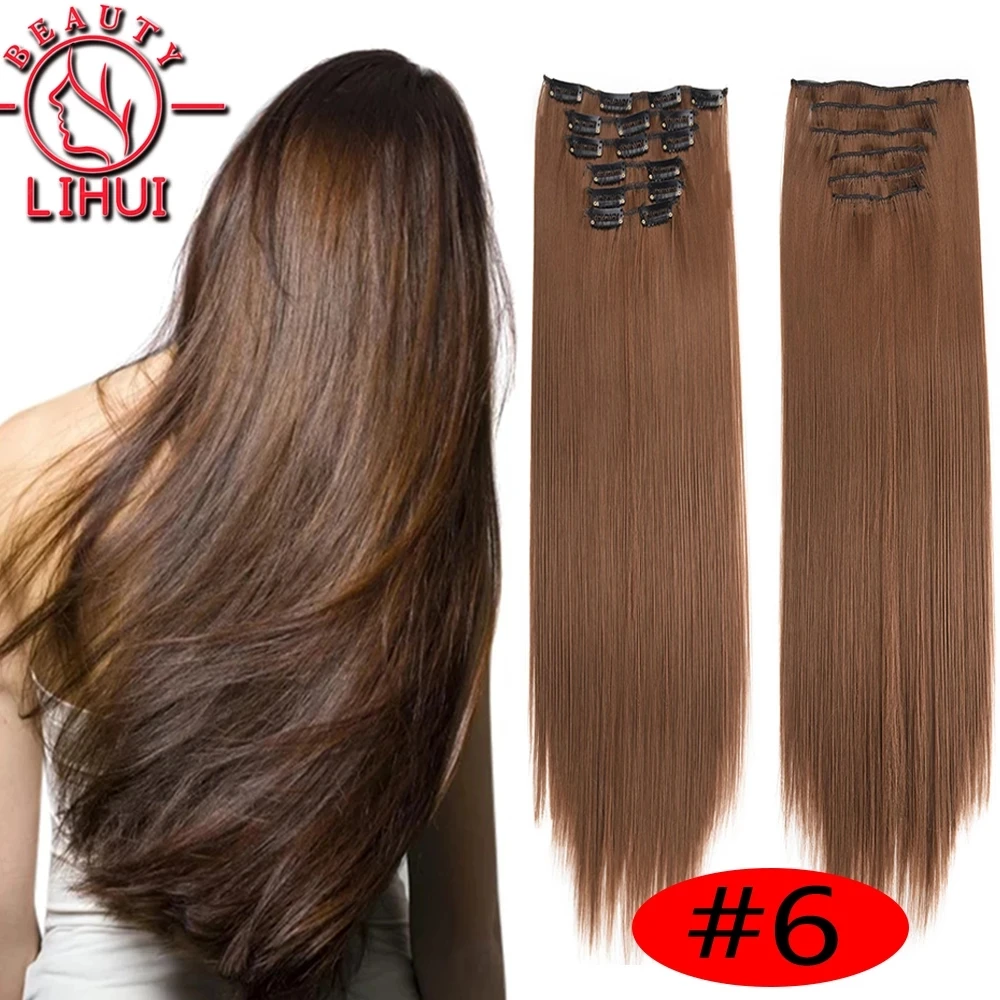 Top Trends: Long Straight Natural Black 16 Clip In Hair Extension 6 Pcs / Set 16 Clips Synthetic Hair Piece For Women 22 Inch 140G Lihui Shoppable Styles