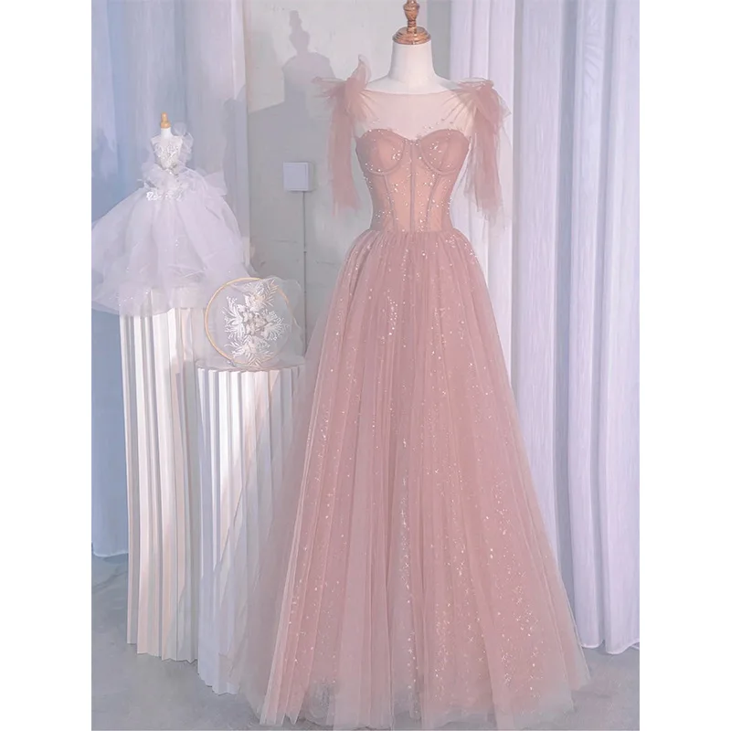 Top Trends: Latest Elegant Pink Wedding Dress Host Stage Dress Design Celebrity Sequins Dress Formal Party Dress Prom Dress Graduation Dress Shoppable Styles