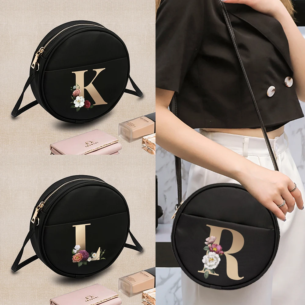 Top Trends: Women's Shoulder Bags Gold Letter Printed Crossbody Bags Round Mini Messenger Wallets Cosmetic Bags Casual Student Handbag Shoppable Styles