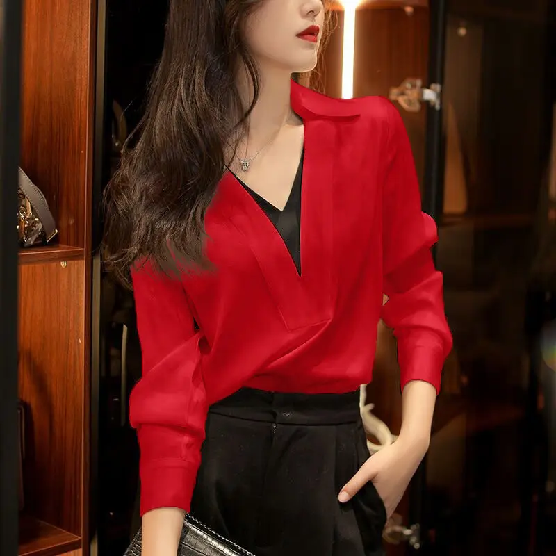 Top Trends: Elegant Lapel Spliced Fake Two Piece Blouse Women's Clothing 2022 Autumn New Loose Casual Pullovers All-match Office Lady Shirt Shoppable Styles