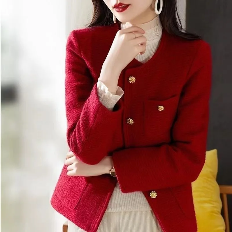 Top Trends: 2023 Spring Autumn Small Fragrance Temperament Tweed Red Jacket Korean Fashion Women Top Chic Short Jackets Shoppable Styles