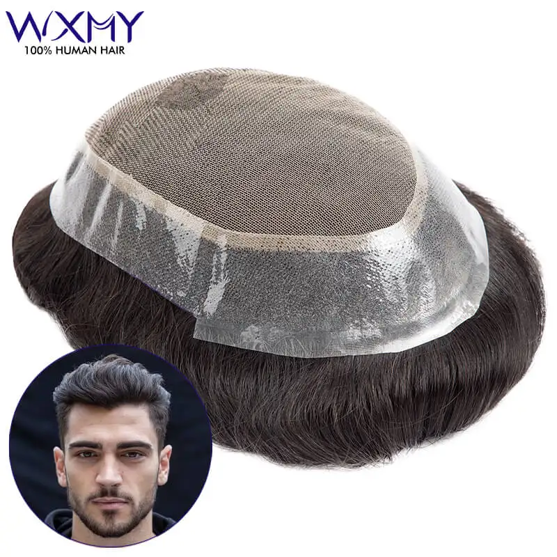 Top Trends: Australia Breathable Lace&Soft PU Toupee Men Human Hair Wig For Men Capillary Male Hair Prosthesis Men's Wig Replacement System Shoppable Styles