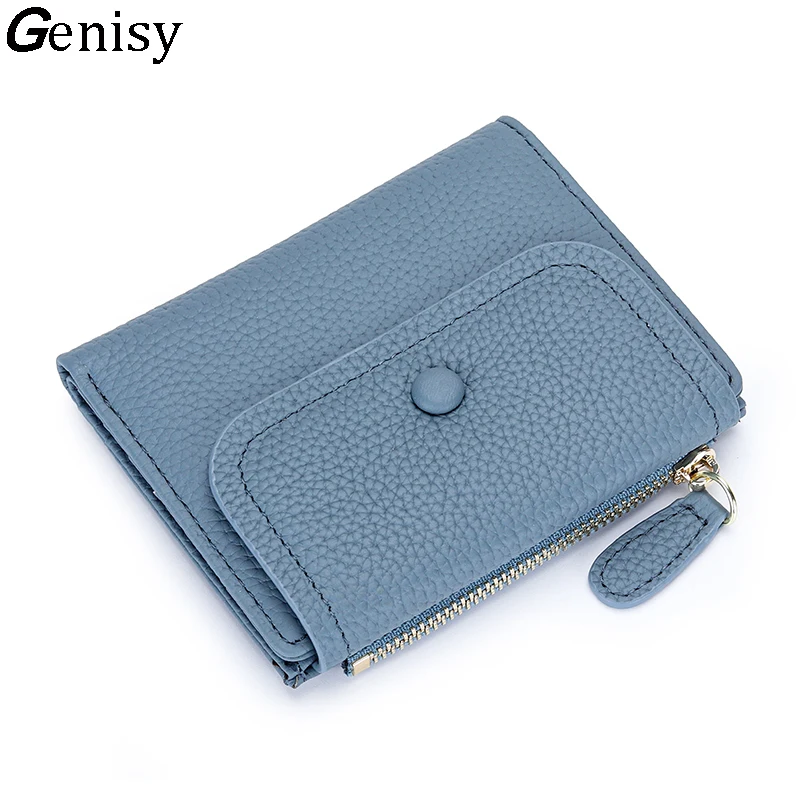 Top Trends: Brand Women Wallets Flip Trifold Coin Purse Genuine Leather Natural Textured Leather Card Holder Zipper Soft Cowhide Card Wallet Shoppable Styles