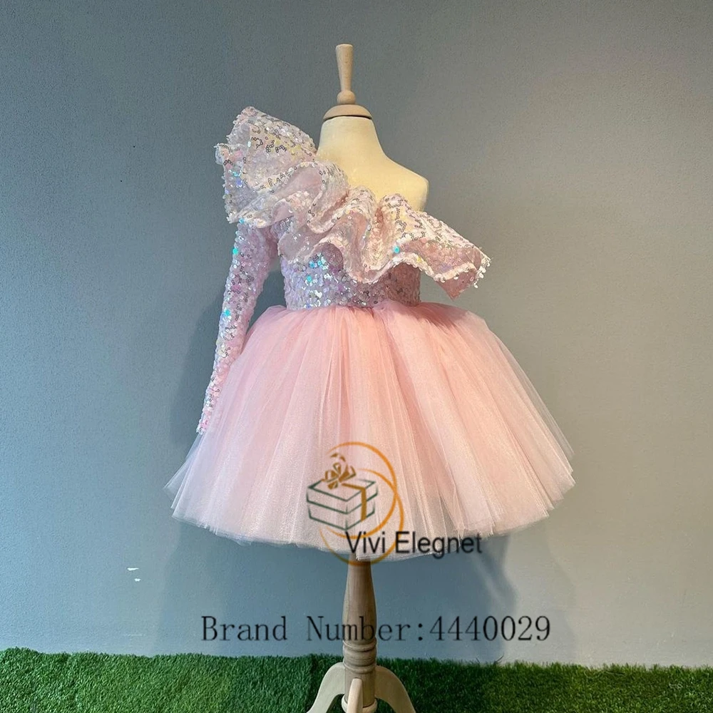 Top Trends: Pink Flower Girl Dresses For Women Sequined Soft Tulle 2023 Summer Full Sleeve Wedding Party Gowns New Real Picture فساتين اطفال Shoppable Styles