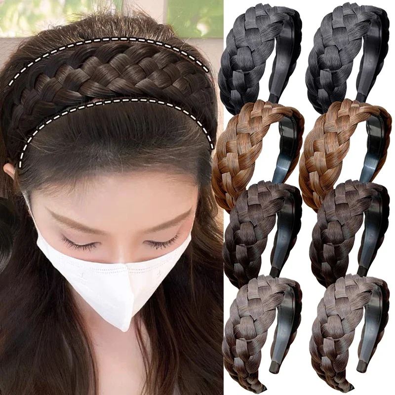 Top Trends: Twist Wig Headbands For Women Wide Fishbone Braids Hairbands Handmade Head Hoop Hair Styling Hair Band Headwear Accessories Gift Shoppable Styles