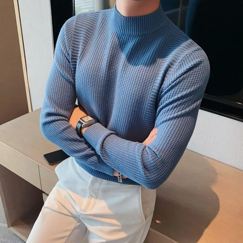 Top Trends: 2023 New Autumn And Winter Fashion Simple Half High Neck Thickened Warm Inner Style Casual And Handsome Slim Fit Knitted Sweater Shoppable Styles - Image 2