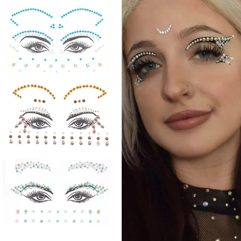 Top Trends: 3D Acrylic Fake Tattoo For Woman Face Gem Self-adhesive Temporary Tattoo Stickers Eye Diamond Makeup Art DIY Party Face Decor Shoppable Styles