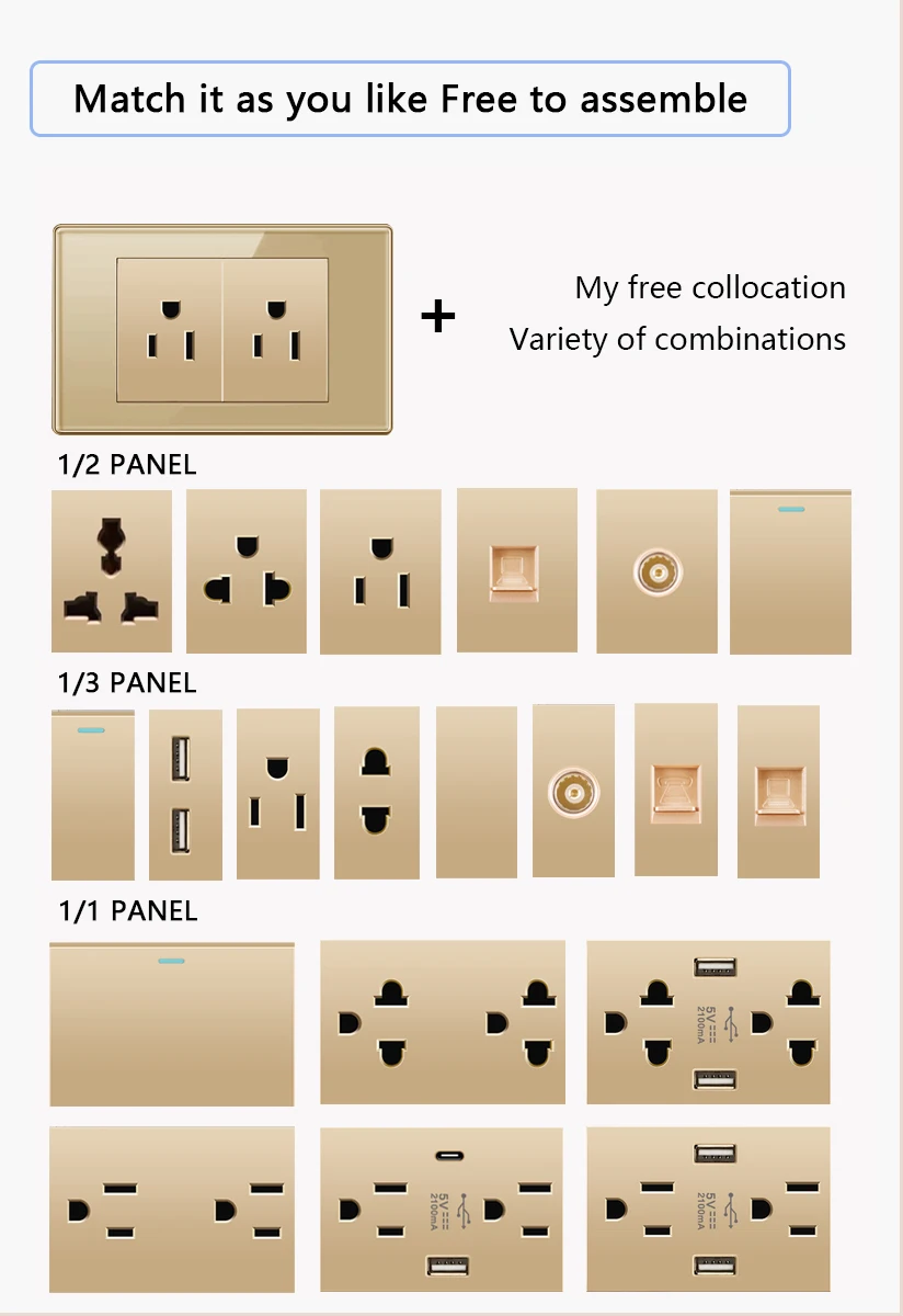 Outlet Adapter, Type-C Carregamento Rápido, Interruptor de