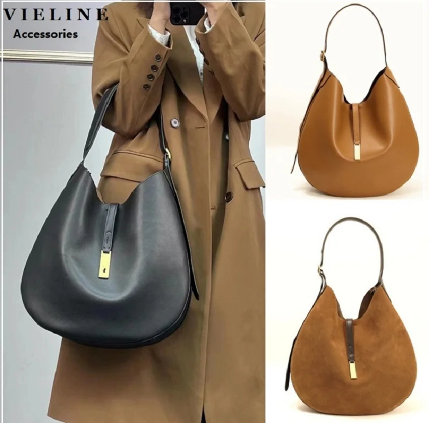 Top Trends: VIELINE New Women's One Shoulder Bag Genuine Leather Large Hobos Underarm Bag Half Moon Design Ladies Handbags Shoppable Styles