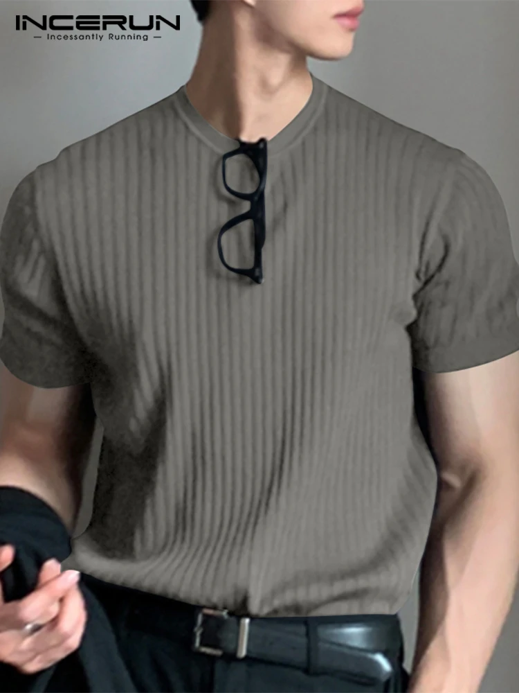 Top Trends: INCERUN Fashion Casual Style New Men O-Neck Design Niche Camiseta Stylish Striped Solid Comfortable Short-sleeved T-shirts S-5XL Shoppable Styles