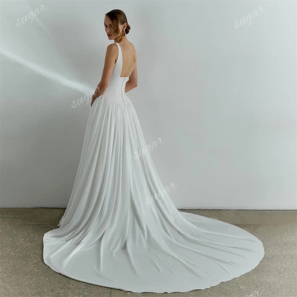 Top Trends: Vintage Square Wedding Dresses For Women A Line Satin Bridal Gown Long Train Sexy Backless Beach Wedding Gowns Vestidos De Novia Shoppable Styles - Image 5