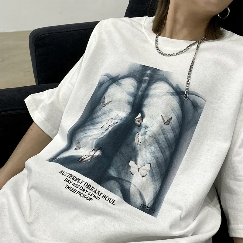 Top Trends: Women T Shirts Harajuku Skeleton Print Oversized Tshirt Female Short Sleeve Streetwear Tops Harajuku T Shirt Femme Clothes Tops Shoppable Styles