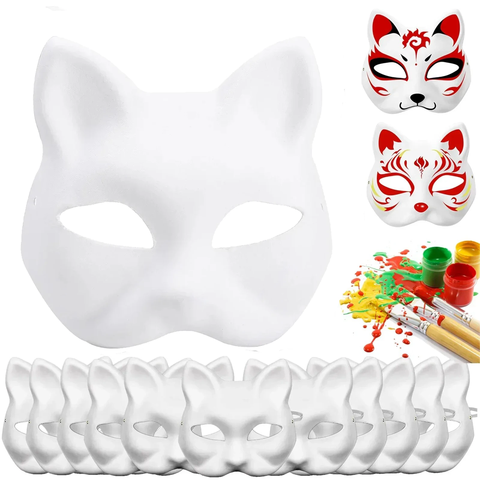 Top Trends: 10 / 5Pcs Japanese Mask Half Face Hand-painted Cat Fox Mask Anime Demon Slayer Masquerade Halloween Festival Cosplay Prop Shoppable Styles