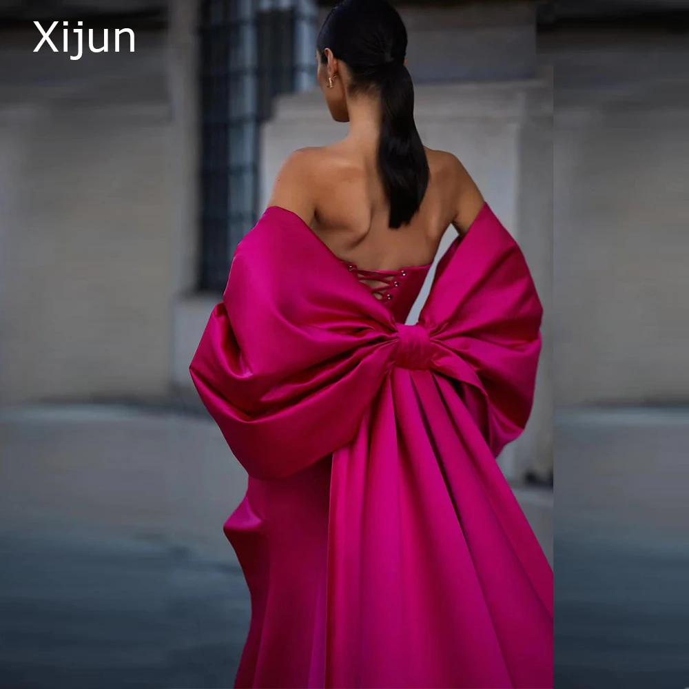 Top Trends: Xijun Mermaid Evening Dresses Hot Pink Satin Detachable Bow Train Sleeveless Splilt Prom Gowns Sweetheart Wedding Party Gowns Shoppable Styles