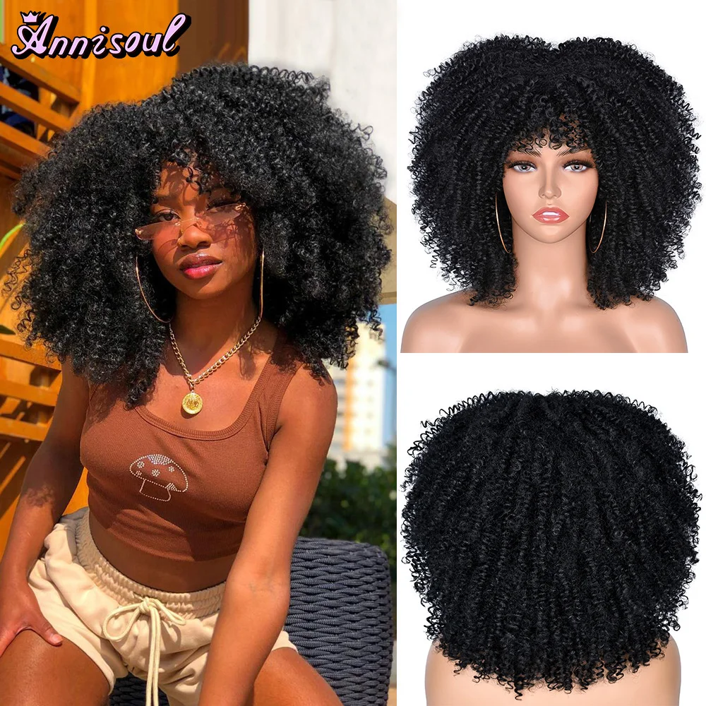 Top Trends: Short Afro Kinky Curly Wig With Bangs For Black Women Synthetic Natural Blonde Cosplay Wigs Glueless High Temperature Hair Shoppable Styles