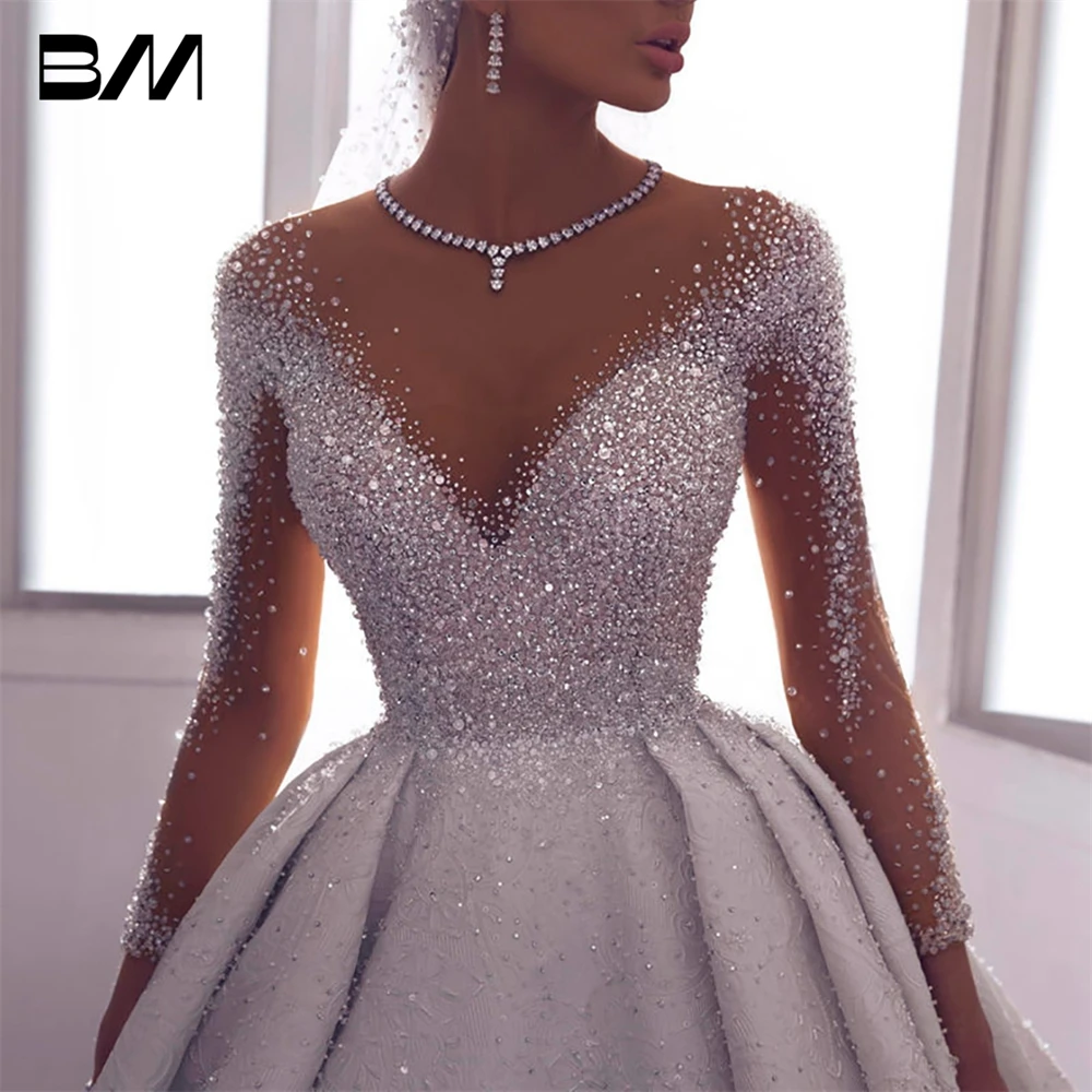 Top Trends: Lace Crystal Beaded Sparkling Bridal Gowns Custom Made Vestido De Novia Exquisite A Line Wedding Dresses Sweetheart Long Sleeves Shoppable Styles