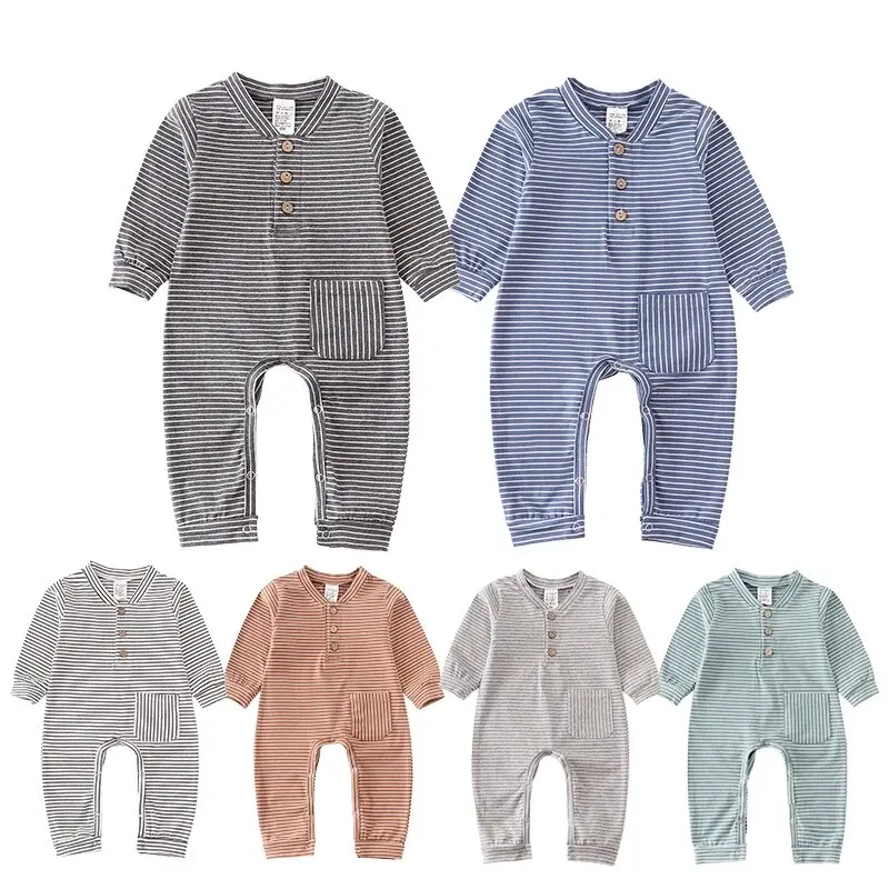 Top Trends: Newborn Baby Boy Romper Long Sleeve Girl Infant Cotton Clothes Knitted Stripe Solid Jumpsuit For Toddler Outfits 0-24M Shoppable Styles