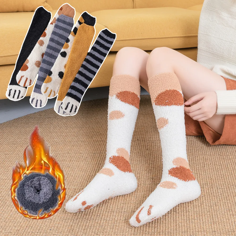 Top Trends: Cat Paw Winter Socks Long Stripe Cute Floor Sleep Thick Girls Cartoon Animal Fingers Warm Sock For Women Hosiery Cat Foot Knee Shoppable Styles