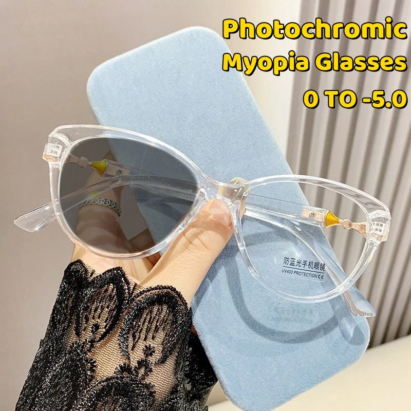 Top Trends: Color-changing Myopia Glasses Handsome Anti-ultraviolet Shading Near Sight Glasses Round Frame Women Short-sighted Eyeglasses Shoppable Styles