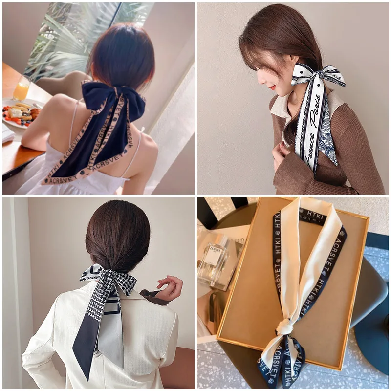 Top Trends: French Houndstooth Silk Scarf Headband Retro Feminine Temperament Bundled Ribbon Long Ribbon Headband Bow Hair Accessories FQ-80 Shoppable Styles