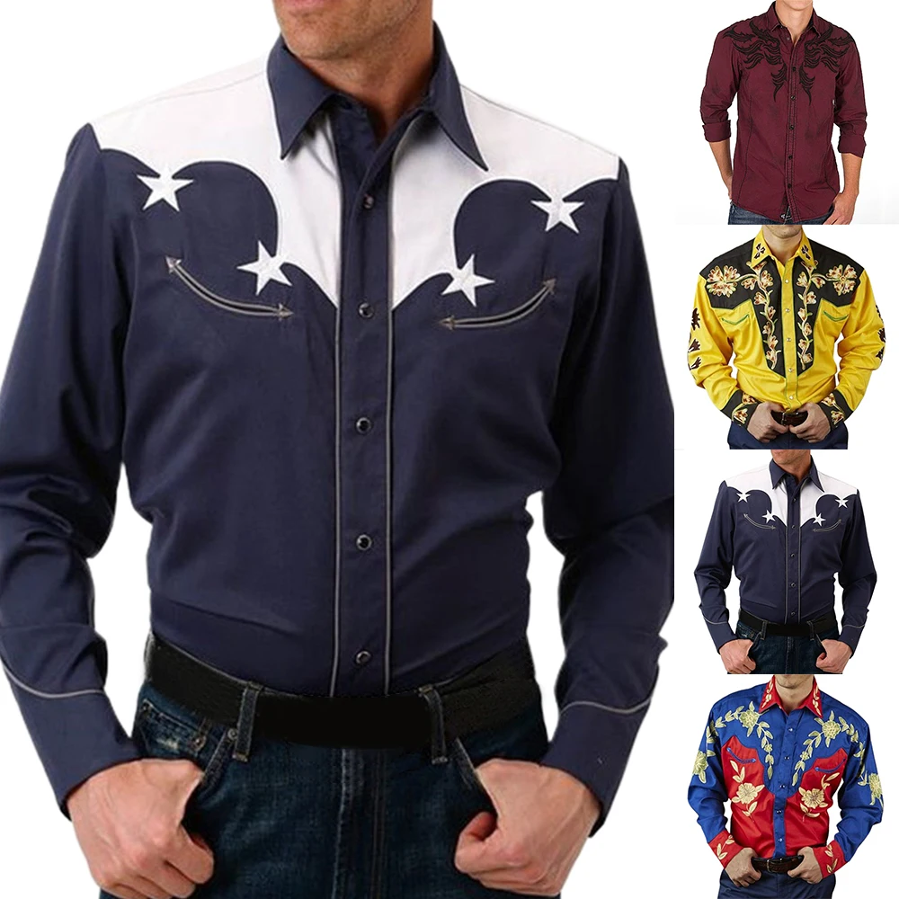 Top Trends: Western Style Men Print Shirts Long Sleeve Casual Loose Slim Button Lapel Collar Shirt And Blouse Tops Men&#039;s Clothing Shoppable Styles