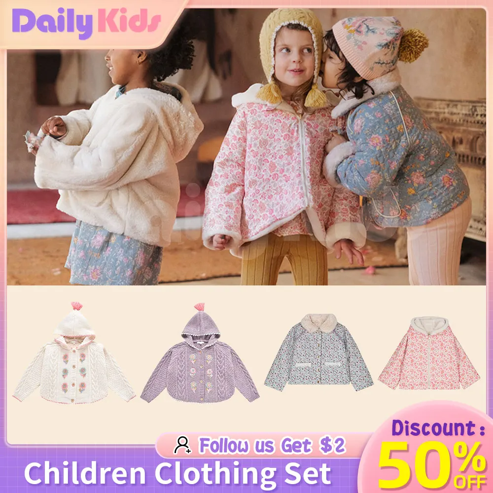 Top Trends: Daily Kids Knit Sweaters Winter LM Kids Clothes Brand Girls Cute Flower Print Embroidery Lm Cardigan Pullover Children Cute INS Shoppable Styles