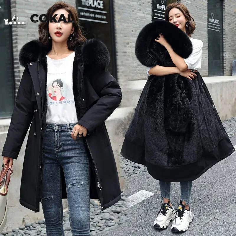 Top Trends: 2023 New Women&#039;s Coat Winter Jacket Wool Lined Fur Collar Thick Warm Hooded Jacket Snow Cotton Coat 6XL Shoppable Styles