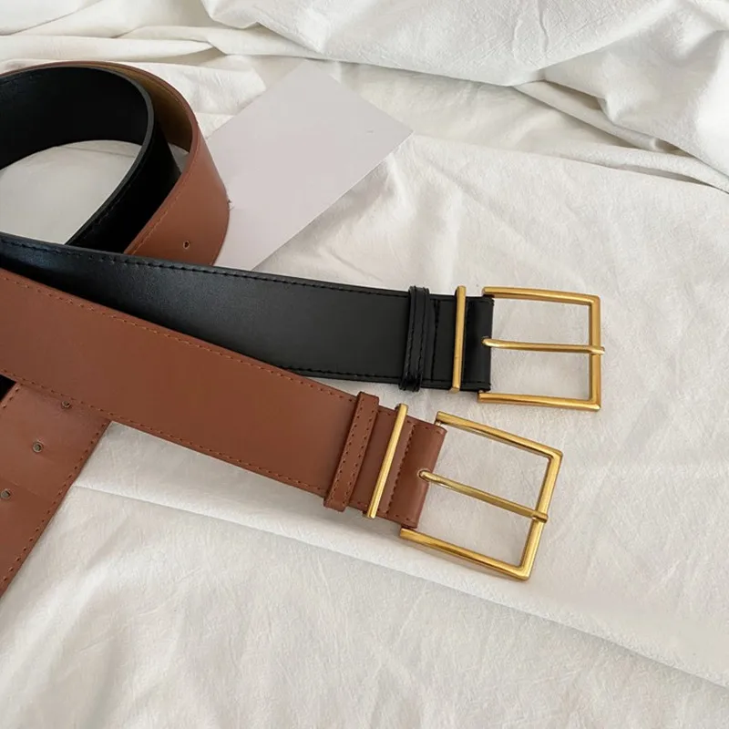 Top Trends: Fashion Women Wide Belt Vintage Gold Big Metal Pin Buckle Waistbands Female Black PU Leather Belts Dress Coat Waist Corset Strap Shoppable Styles - Image 5