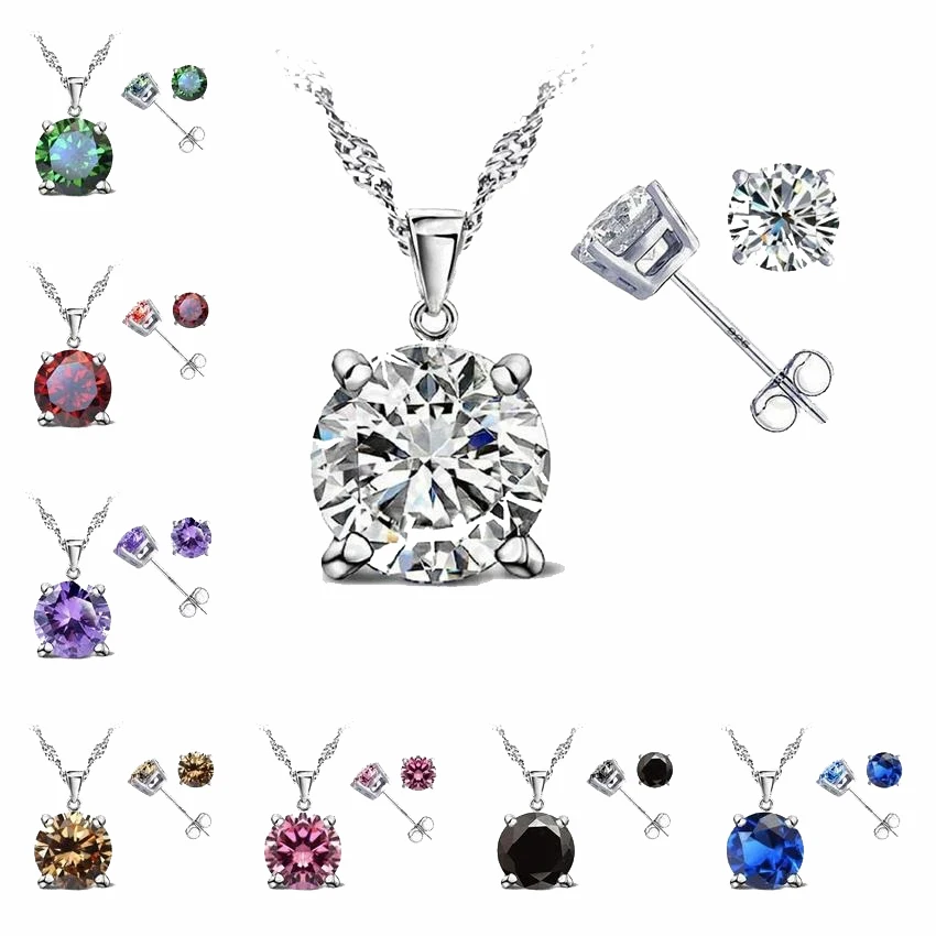 Top Trends: Classic Jewelry 4 Claws Cubic Zirconia 925 Sterling Silver Jewelry Sets Stud Earring Pendant Necklace 8 Colors Shoppable Styles