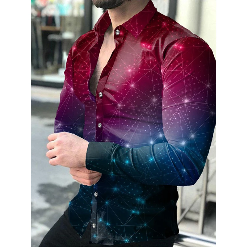 Top Trends: Luxury Men Long Sleeved Button Shirts Lapel Outdoors Shirt Casual Designer Gradient Print Long Sleeve Top Club Prom Mens Clothes Shoppable Styles - Image 4