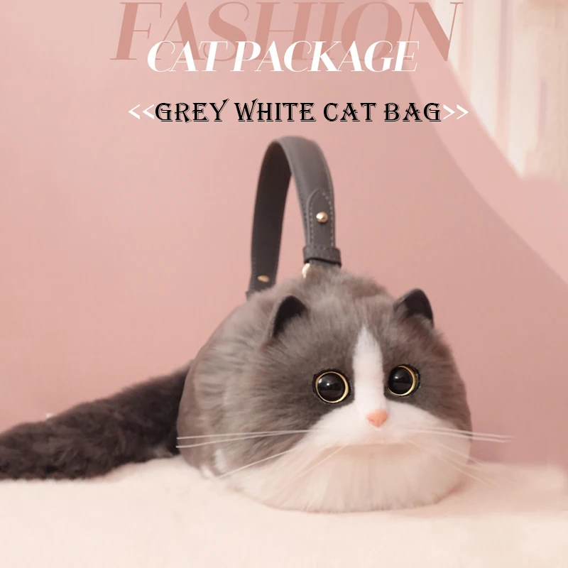 Top Trends: Cat Bag Handmade High Quality Gray And White Plush Cat Bag Large Capacity Handbag Cross-body Bag Available For Women Handbag Shoppable Styles