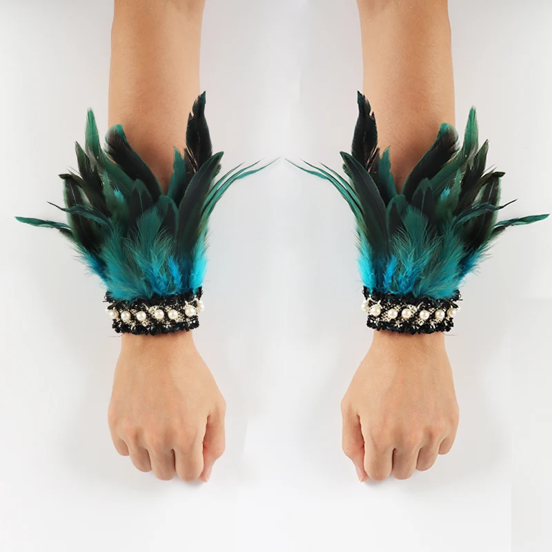 Top Trends: Gothic Rooster Feather Wrist Cuffs Natural Dyed Feather Arm Warmers Halloween Cosplay Party Rave Stage Performance Accessories Shoppable Styles