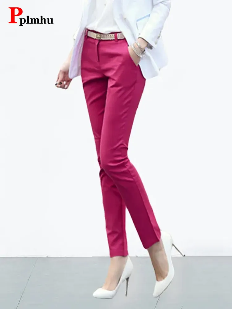 Top Trends: Spring Summer Womens Office Pencil Pants High Waist Ankle-length Pantalones Elegant Slim Ol Spodnie Elastic Cotton Oversize 4xl Shoppable Styles