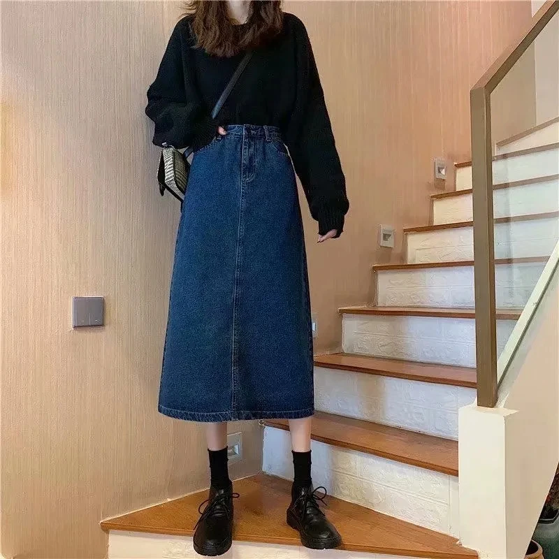 Top Trends: Summer Long Denim Skirt Women Oversize 5XL Korean Fashion Split Faldas Jean Mid-Length High Waist Skirts Blue Loose Cowboy Jupe Shoppable Styles - Image 5