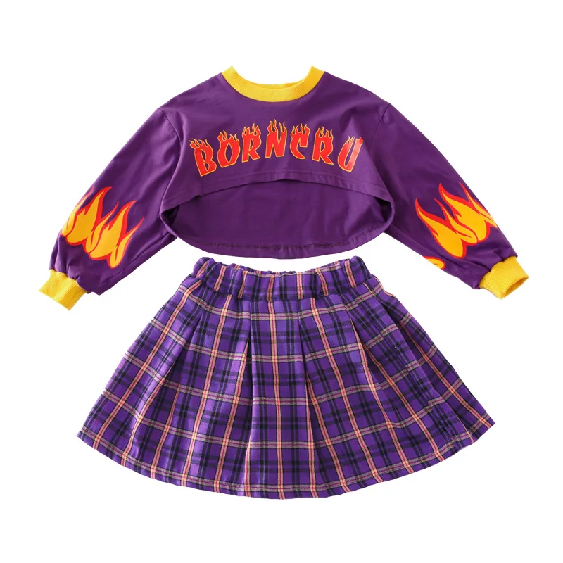 Top Trends: Girls Hip Hop Crop Sweatshirt Plaid Mini Skirt Clothing Sets Kids Purple Outfit Child Jazz Street Dance Teen Costumes Streetwear Shoppable Styles - Image 3