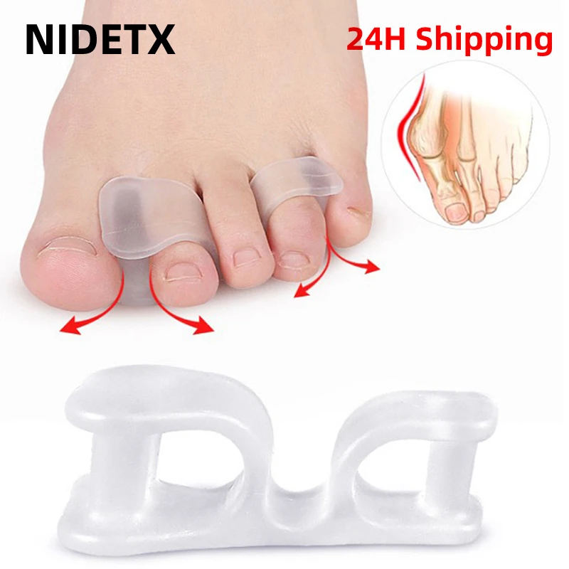 Top Trends: 2pcs=1pair Silicone Gel Straightener Two Hole Toe Separator Fingers Protector Bunion Adjuster Hallux Valgus Foot Care Pedicure Shoppable Styles