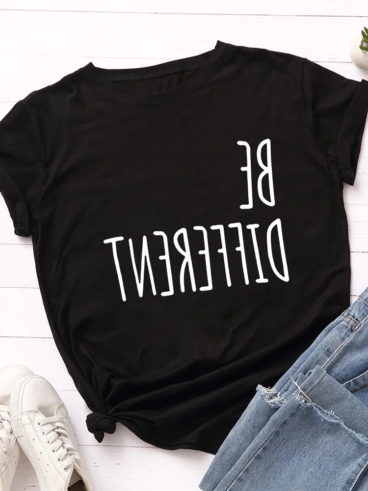 Top Trends: Be Different Upside Down Letter Print T Shirt Women Short Sleeve O Neck Loose Tshirt Women Causal Tee Shirt Tops Camisetas Mujer Shoppable Styles