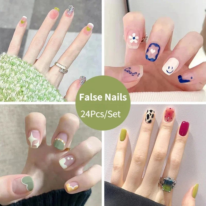 Top Trends: 24Pcs Small Fresh Manicure Full Coverage Short Round Nail Removable Reusable Fake Nails Coffin Cute Kawaii Press On Nails Art Shoppable Styles