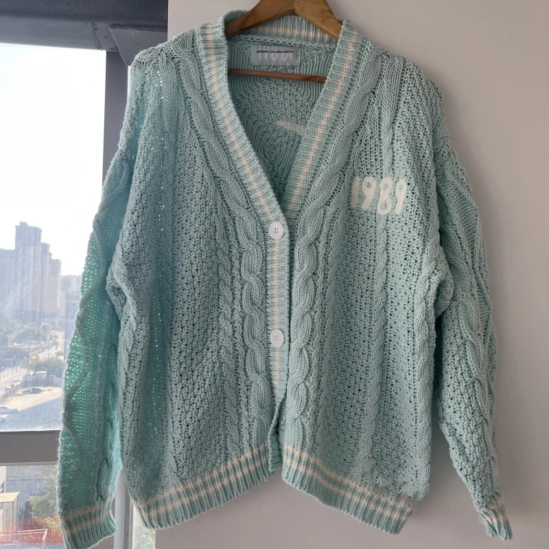 Top Trends: Autumn Blue Seagull Embroidery Knitted Cardigan Women Winter Loose Long 1989 Cardigan Women Tops Y2k 2023 Casual Sweater Mujer Shoppable Styles