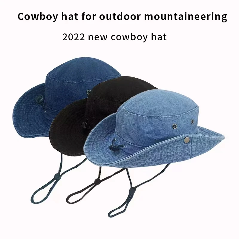 Top Trends: 2022 Blue Cowboy Bucket Hat With String Men Denim Beach Sun Hat For Women Outdoor Hiking Couple Bob Panama Summer Fisherman Hat Shoppable Styles