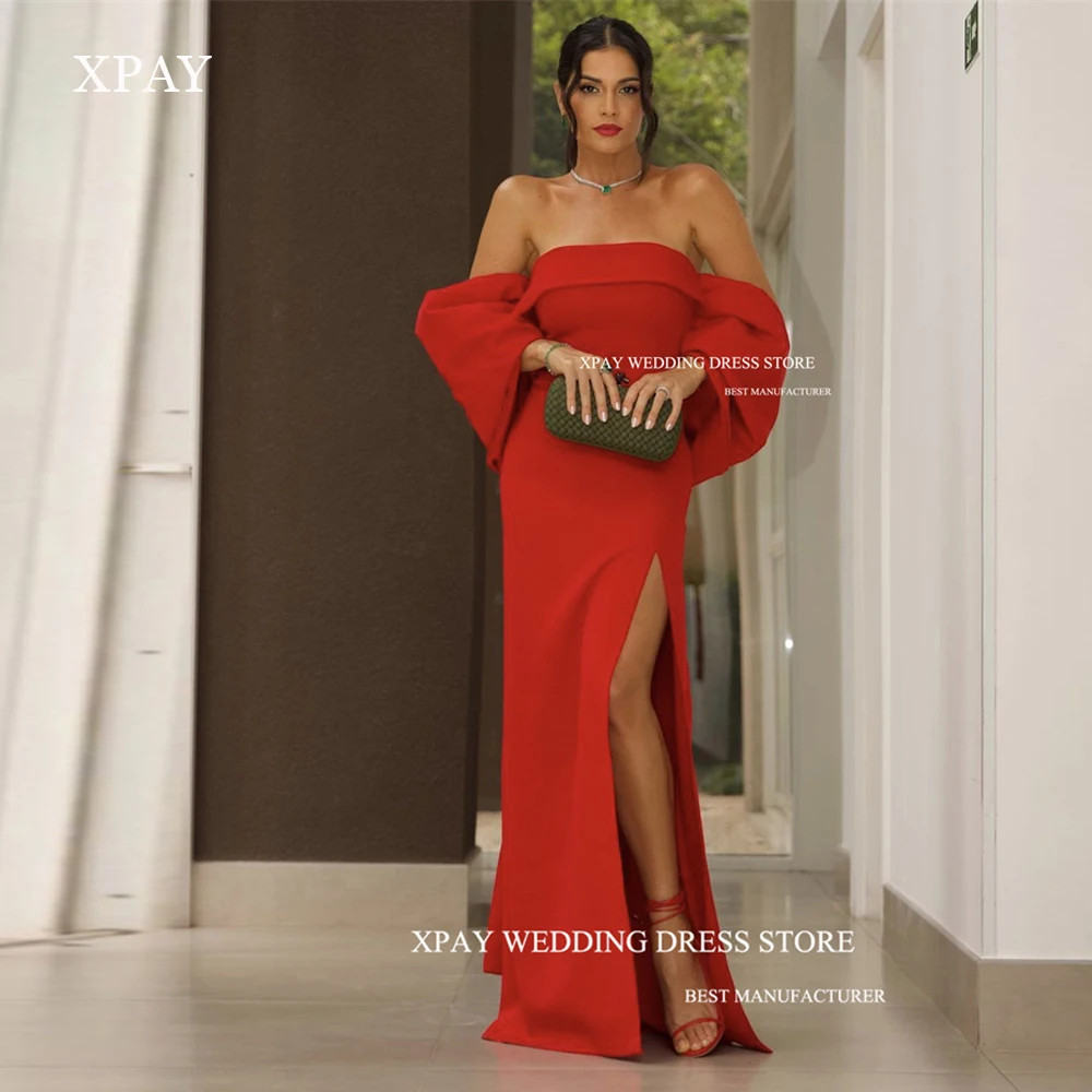 Top Trends: XPAY Sexy Red Mermaid Evening Dresses Off The Shoulder Sleeves Split Wedding Guest Dress Women Simple Prom Gowns Vestidos Shoppable Styles