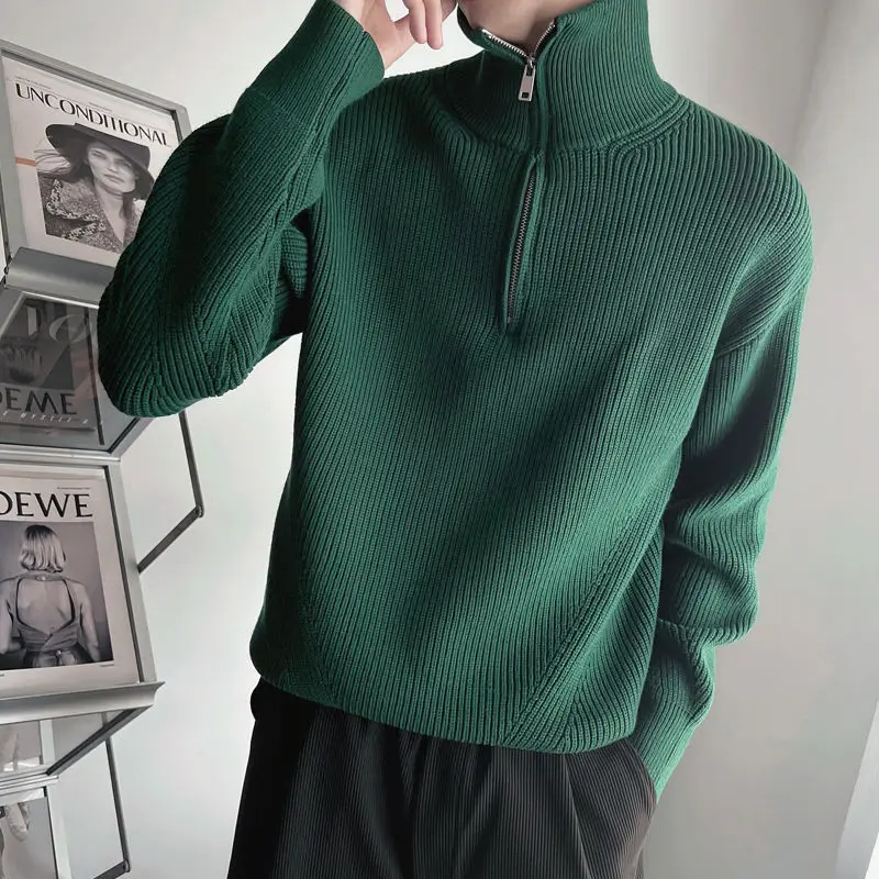 Top Trends: Fashion Turtleneck Spliced All-match Zipper Sweater Men's Clothing 2023 Winter New Oversized Casual Pullovers Loose Korean Tops Shoppable Styles