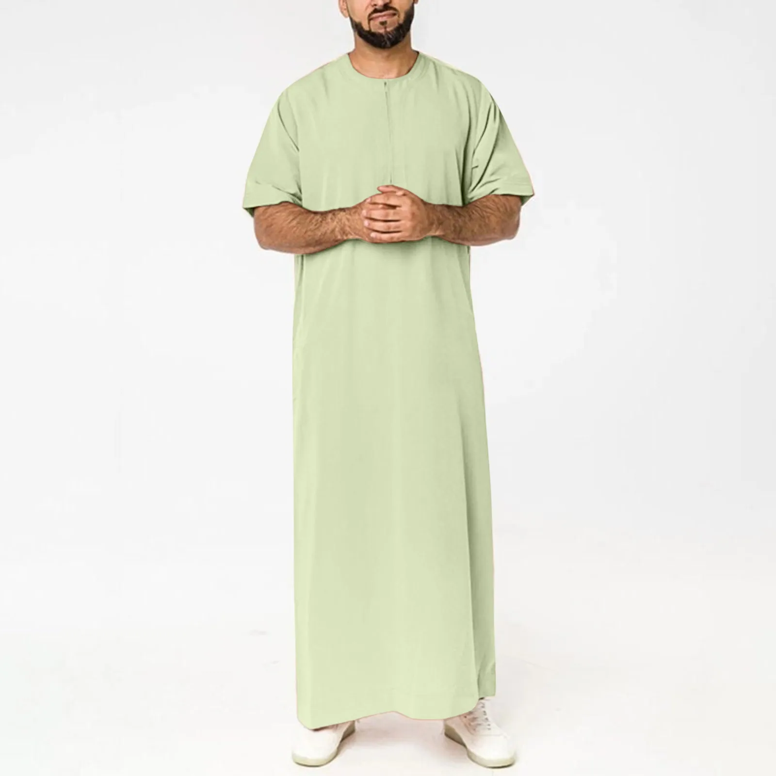 Top Trends: Men Zipper Muslim Robe Short Sleeve Jubba Thobe Shirt Dubai Kaftan Abaya Robes Ramadan Islamic Clothing Shoppable Styles