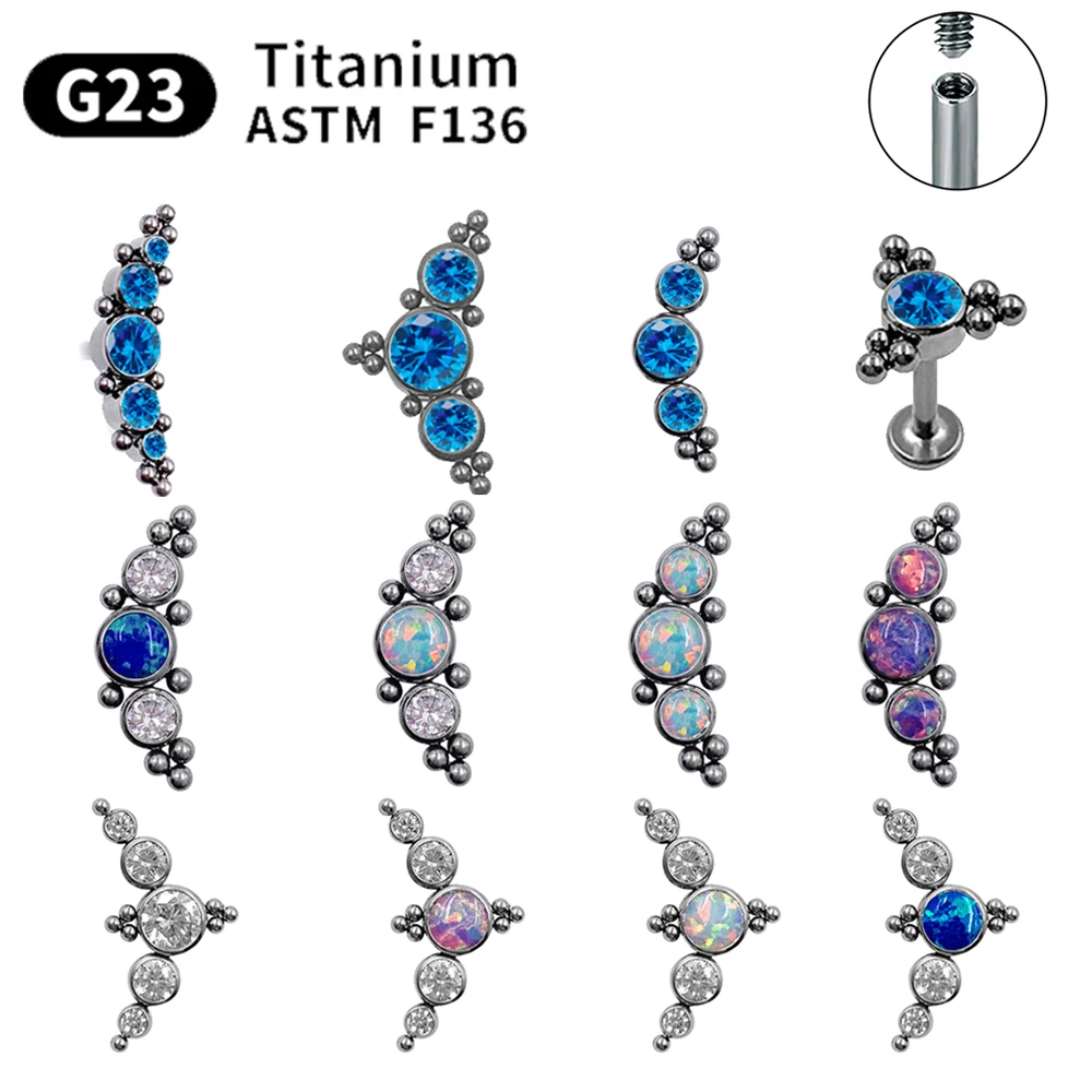 Top Trends: G23 Titanium Stud Earrings For Women ASTM F136 Labret Lip Piercing Body Jewelry 16G CZ Stone Spiral Tragus Cartilage Earrings Shoppable Styles