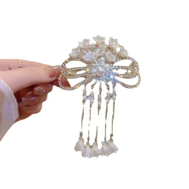 Top Trends: New Retro Bell Orchid Flower Hair Clip Women Bowknot Tassel Hair Claw Girls Elegant Crystal Ponytail Buckle Hair Accessories Shoppable Styles - Image 6