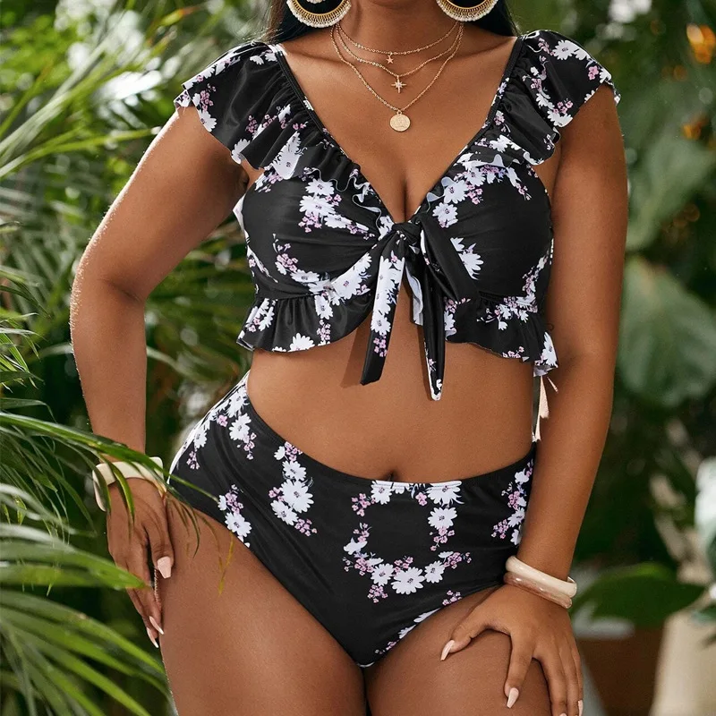 Top Trends: Oversized Swimsuit Women's Lace Swimsuit Fashion Split Print Bikini Suit Sexy High Waist Bra Swimsuit Plus Size Bathing Suit Shoppable Styles